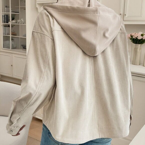 Apricot Casual Women's Flap Pocket Drop Shoulder Drawstring Hooded Jacket - Picture 2 of 6